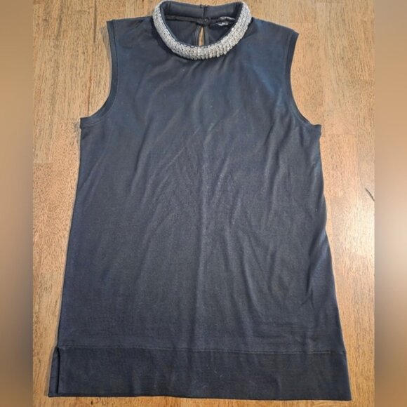 Club Monaco Black Top with Rhinestone Collar - Picture 1 of 5